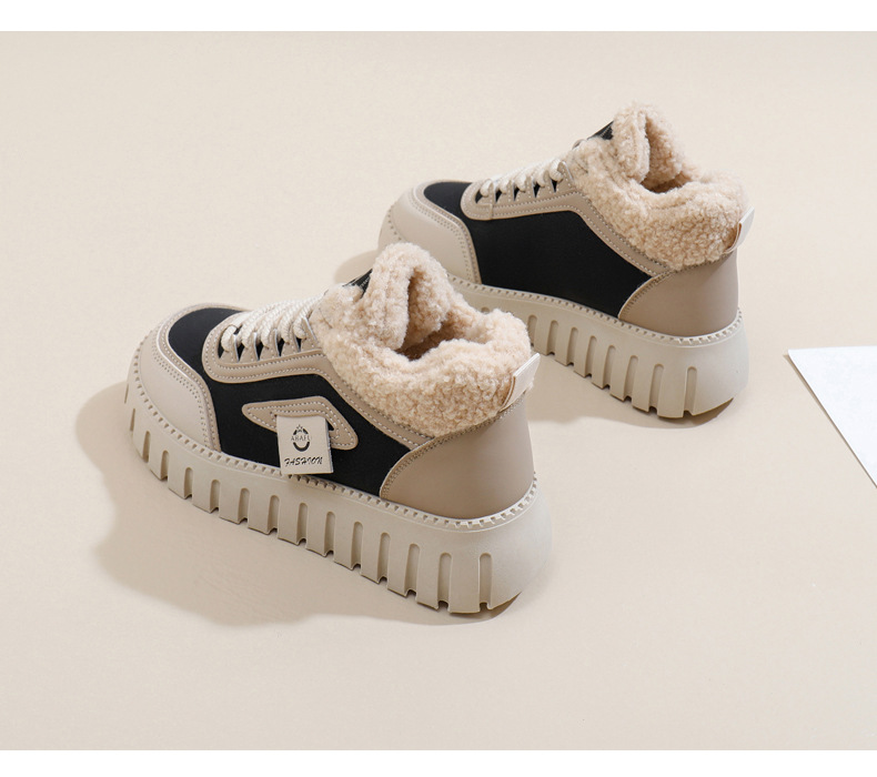 Stivali da neve alti in velluto invernale per studentesse, scarpe calde casual con plateau, scarpe di cotone_voghion.com