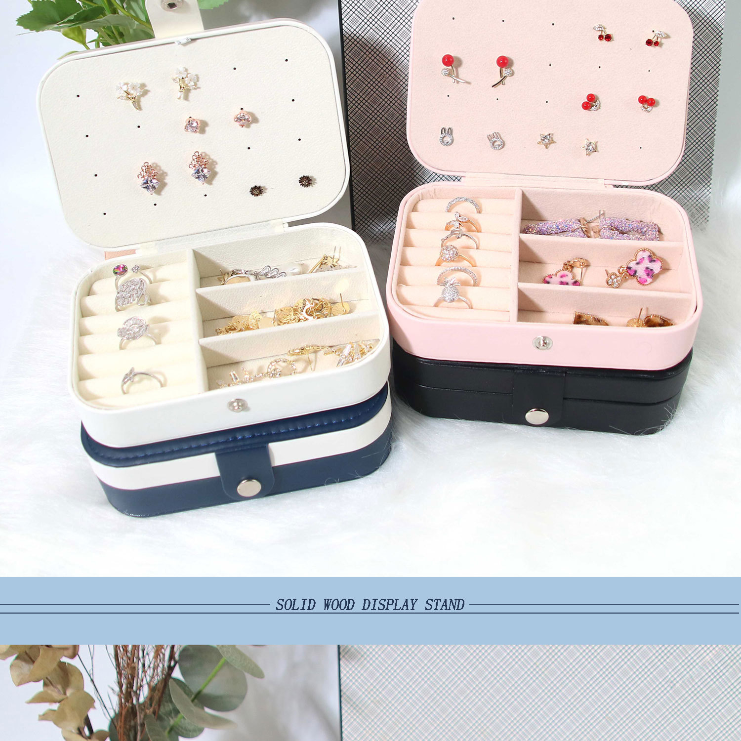 Simple Flip Travel Double Layer Jewelry Box Ring Necklace Ear Stud Pendant Jewelry Box Portable Jewelry Storage Box display picture 1