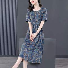 中年人妈妈时尚韩版连衣裙女夏季新款宽松中年妈妈气质花裙子