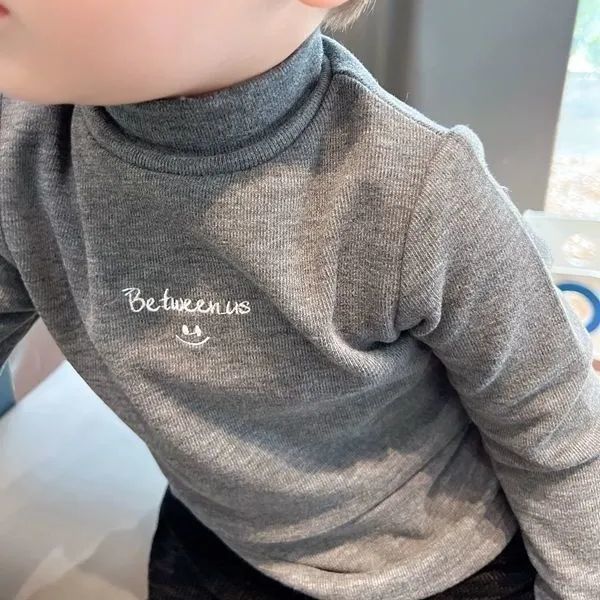 New cross-border children's woolen autumn and winter close-fitting base layer shirt for boys, brushed and warm autumn clothes for toddlers, high collar inner layer.