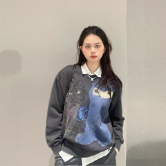 男女同款~~2025秋季经典三色柔软舒适百搭猫咪印花卫衣8681