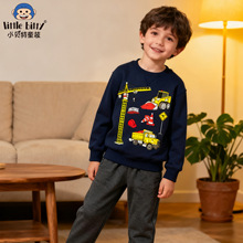 欧美秋冬季新款童装儿童长袖卫衣卡通挖掘机印花图案跨境现货批发