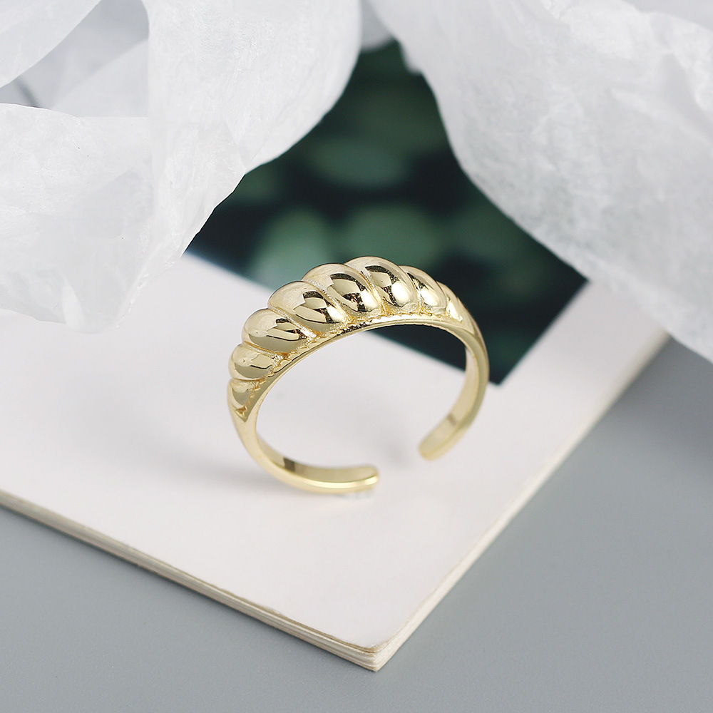 fashion twill croissant ring s925 silver retro open ring