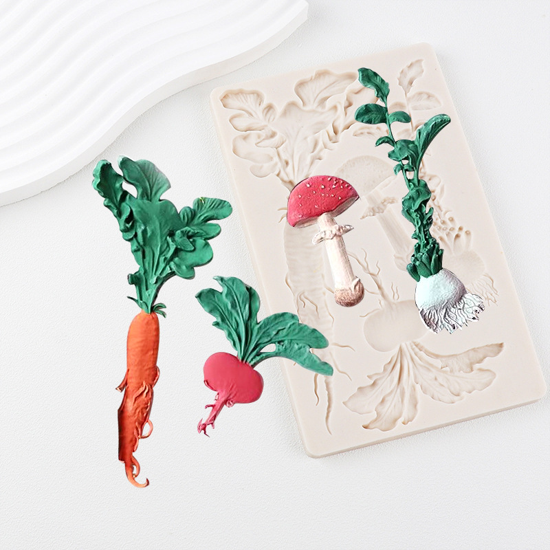 Nuevo bosque de conejo de Pascua encaje molde de silicona flip rabanes hongos chocolate decoración molde de horneado