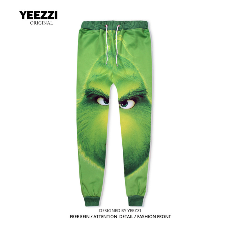 American-Style Printed Pants European and American Christmas Halloween Cosplay Cross-Border Green Furry Monster Face Cartoon Sports Casual Pants American-Style Printed Pants European and American Christmas Halloween Cosplay Cross-Border Green Furry Monster Face Cartoon Sports Casual Pants