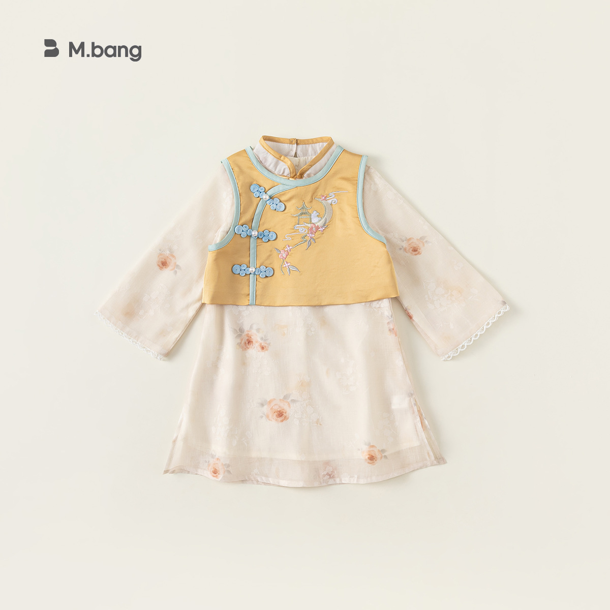 Yubao ropa para niños ropa de primavera y otoño ropa de niños chaleco de caballo cheongsam falda estilo antiguo dos juegos de ropa china