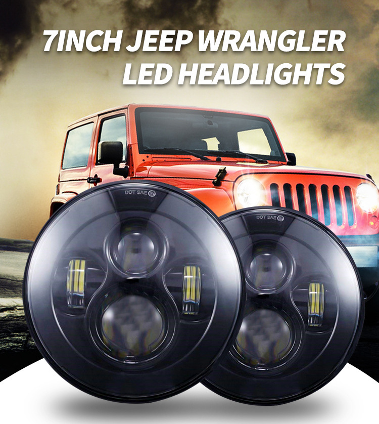 Cross-border Harley 7inch Wrangler 4-bead LED headlight for off-road vehicles and electric motorcycles, modified LED car light