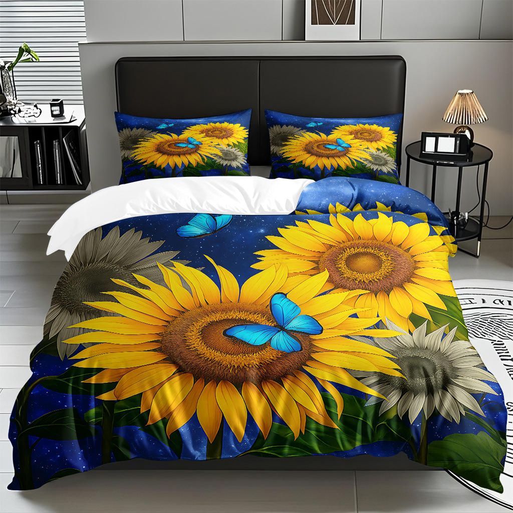 Transfronterizo girasol textil doméstico digital impresión set fuente fábrica suave apoyo pro piel TEMU / JIT