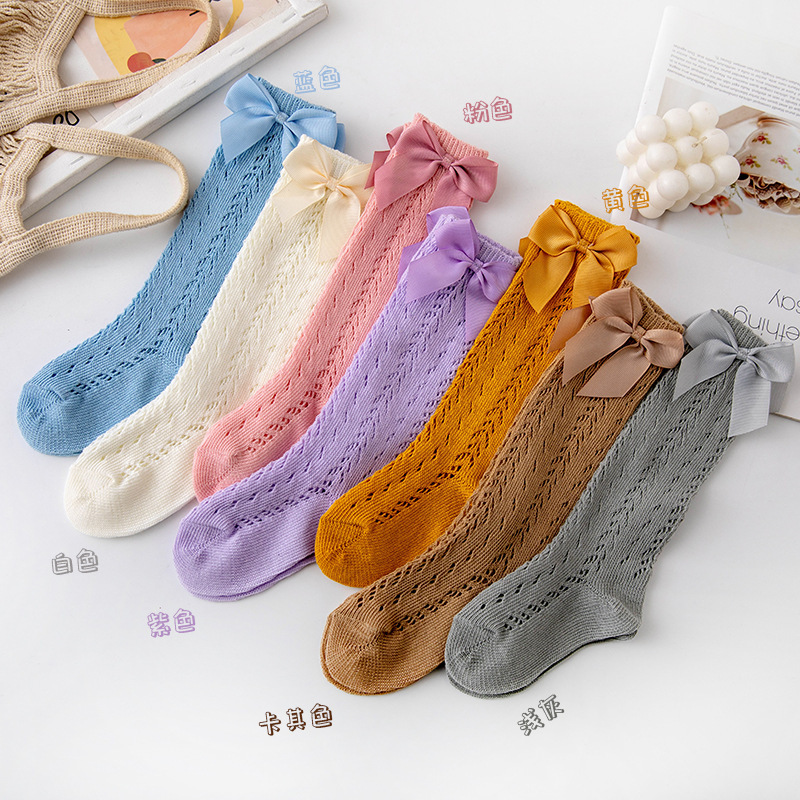 Baby Transfer Ring Breathable Mesh Girls Newborn Baby Bow Cut Out Long Tube Kidsren's Socks Fashionable Kidsren's Socks