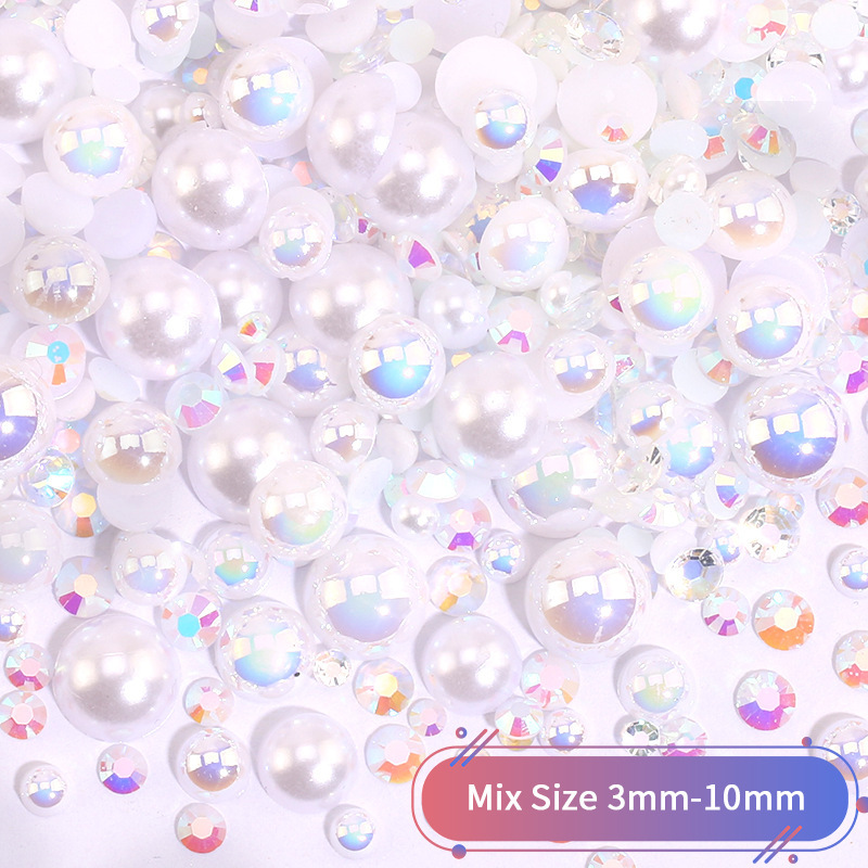 半円真珠樹脂ドリルメッキ美甲ドリル混合平底真珠携帯ケースdiyアクセサリー樹脂部品|undefined