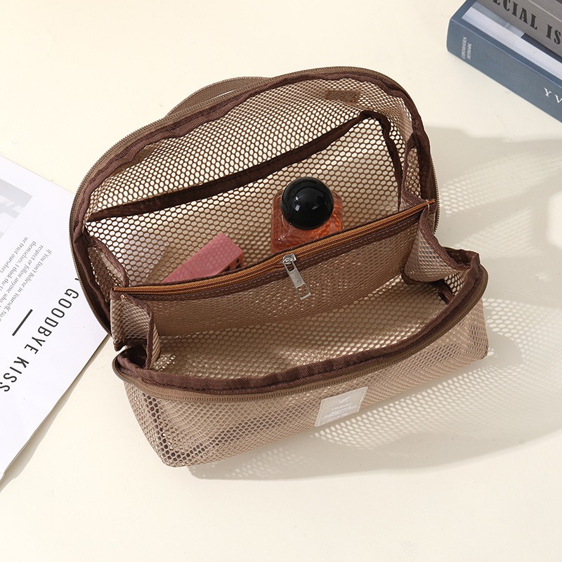 Nuevo producto transfronterizo bolsa de cosméticos de hilo de red para mujer de gran capacidad, sensación avanzada, bolsa de almacenamiento de lavado de viaje multifuncional