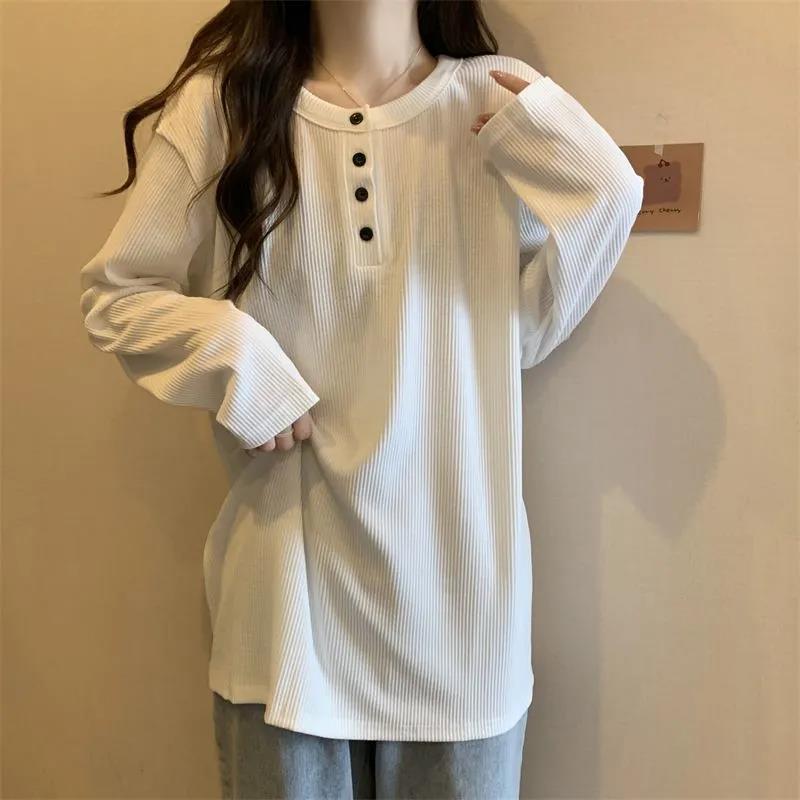 Mid-length long sleeve warm T-shirt for women autumn and winter New irregular design loose plus size inner bottoming shirt for women
