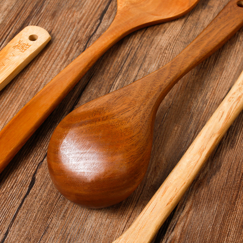 Cuchara de madera Cuchara de sopa grande de madera maciza Sopa de mango largo Cuchara de sopa japonesa Cuchara de madera Cuchara doblada Cuchara de avena Cuchara de olla caliente de madera Grabado