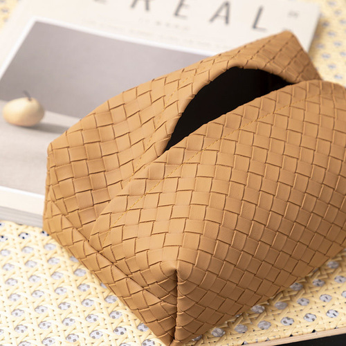 Home Light Luxury High-End Woven Texture Leather Paper Towel Box Car Living Room Bedroom Paper Towel Set Napkin Storage