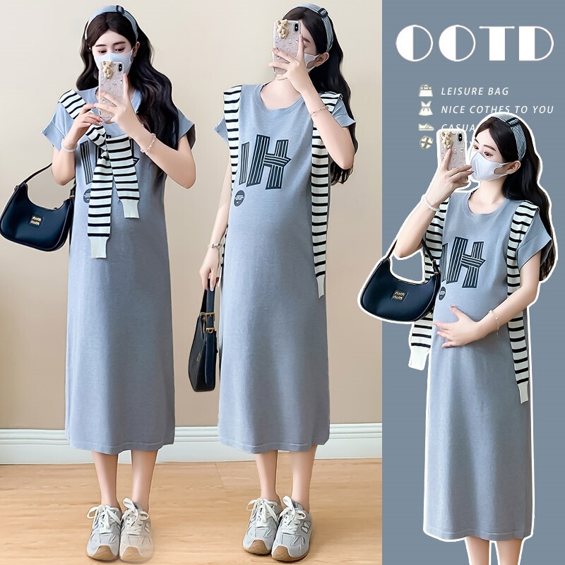 Real shot # Maternity dress summer wear 2026 new fashion loose-fitting printed shirt dress with short sleeves and shawl Real shot # Maternity dress summer wear 2026 new fashion loose-fitting printed shirt dress with short sleeves and shawl