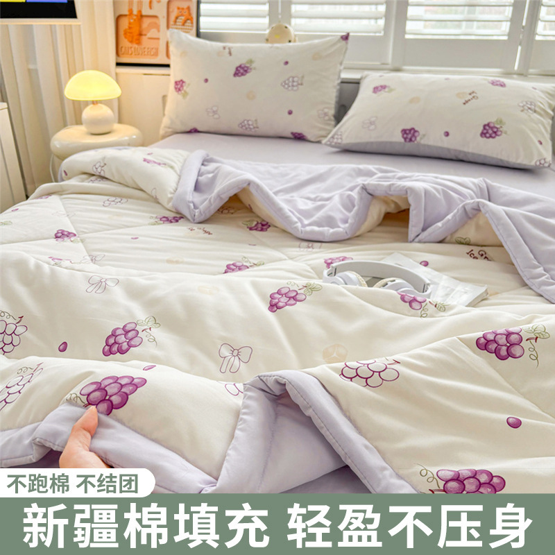Algodón lavado de verano, edredón de aire acondicionado de algodón puro de Xinjiang, edredón delgado lavable a máquina, edredón fresco de verano simple y doble, juego de cuatro piezas