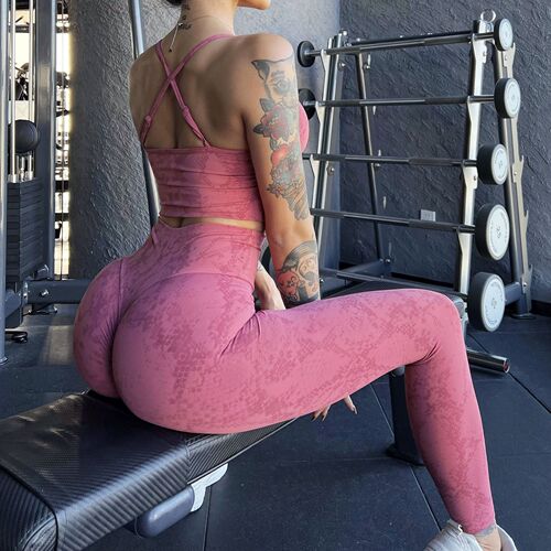 Suit!  European and American snake print sports bra suspender underwear for women's fitness yoga high-waisted tights with a nude feel and no awkward lines