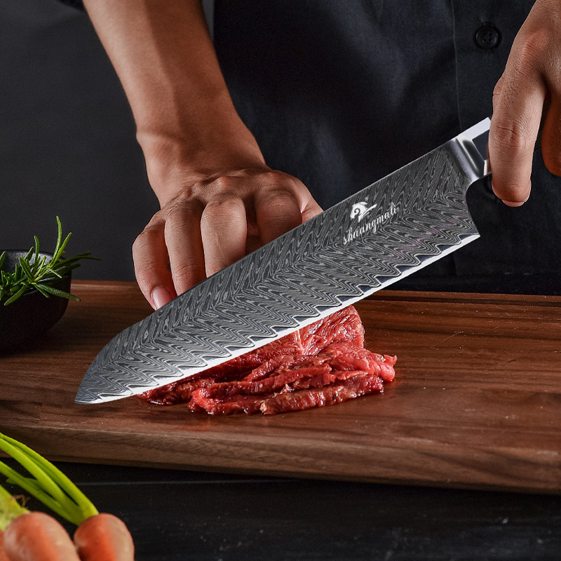 Cuchillo de cocina de acero de Damasco cuchillo de carne de acero inoxidable Rosewood cuchillo de mango octogonal entrega transfronteriza