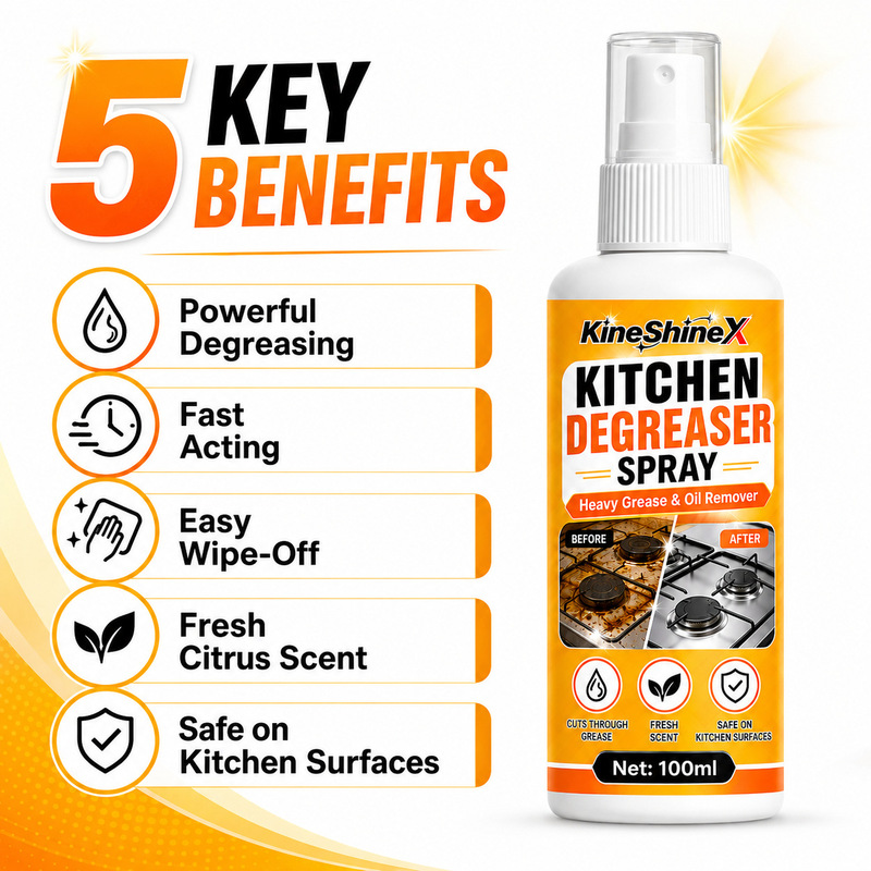 Kineshinex Heavy Oil Stain Remover Spray 100ml Kitchen Grease Cleaner Quick Stain Removal Fresh Lemon