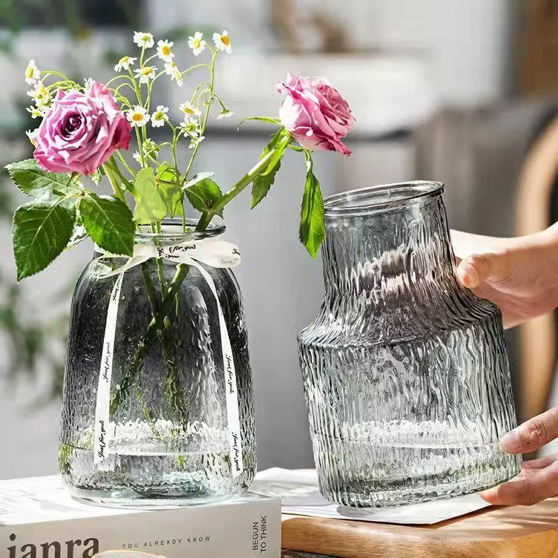 Скандинавская утолщение стеклянная ваза с цветочным горшком креативная гостиная с акварельной цветочным цветочным изделием стеклянная бутылка с сухим цветочным украшением