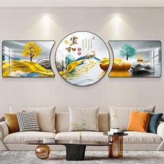 客厅装饰画沙发背景墙挂画抽象卧室壁画新中式三联画立体福鹿
