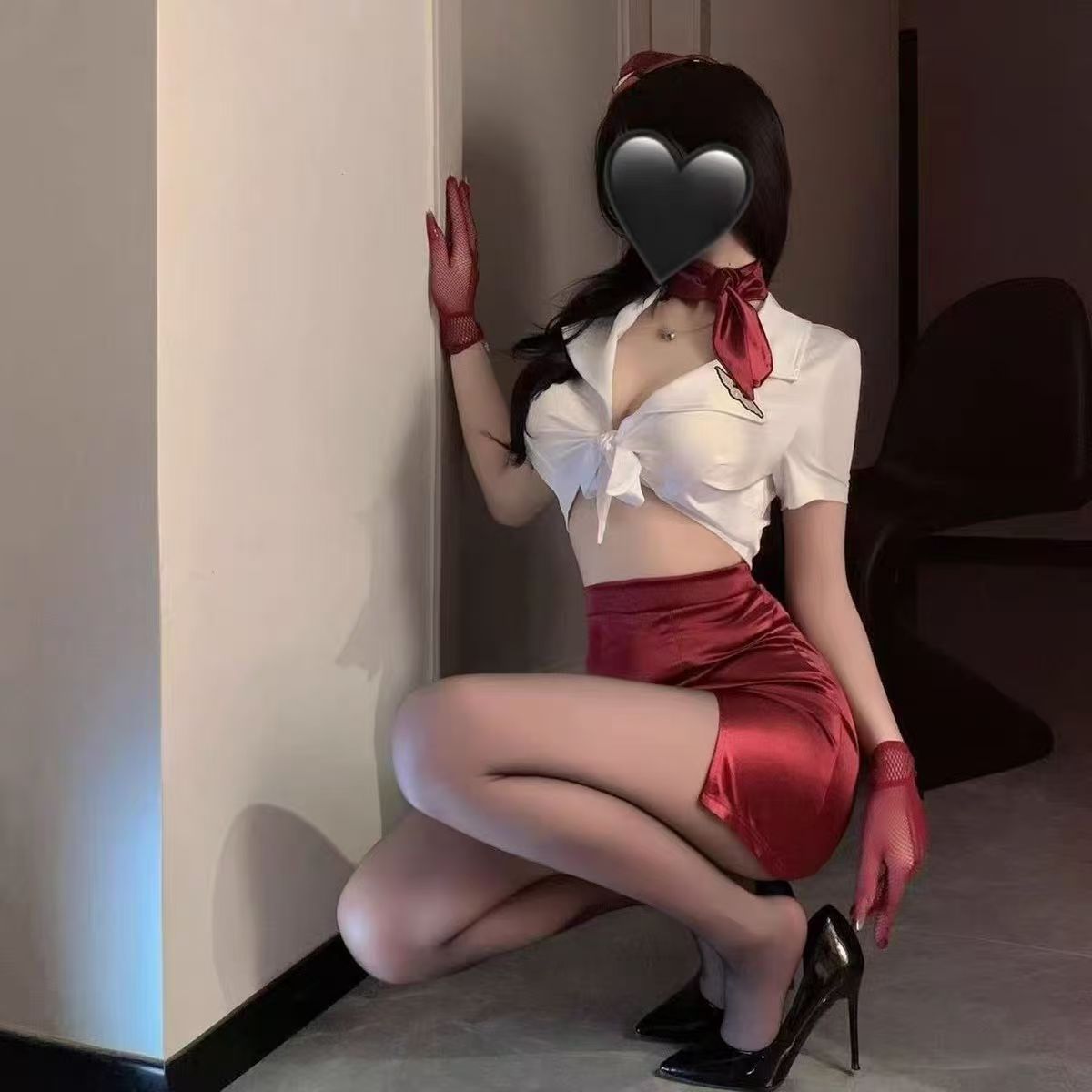 Yurui Sexy Intimates Pure Desire Stewardess Uniform Sexy Deep V No-Take-Off Suit Small Breast Push-Up Temptation Pajamas Qqny