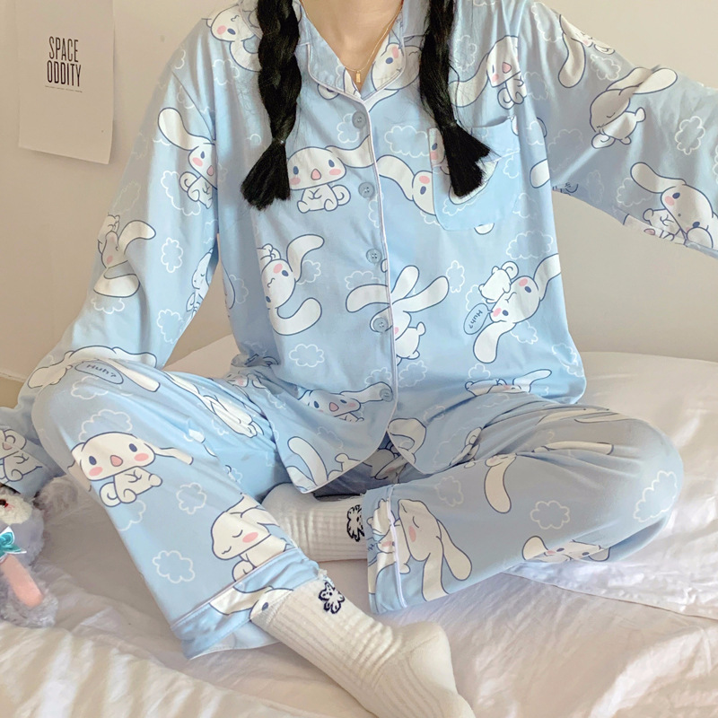 春秋季睡衣女优质仿棉长袖长裤开衫家居服可外穿简约风女士两件套|undefined