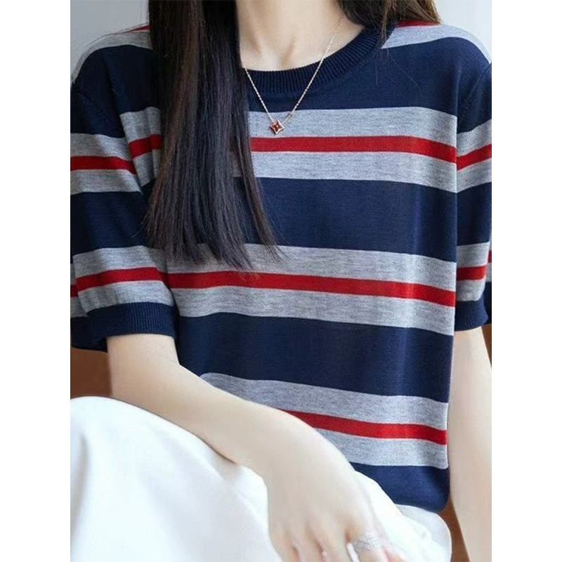 Silk knitted thin summer base short sleeve T-shirt