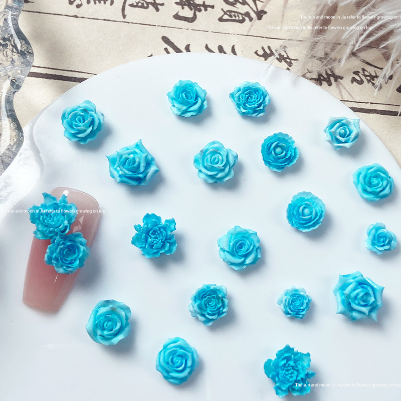 Blue soft pottery rose camellia manicure jewelry luminous soft flower manicure material diy earrings nail accessories Blue soft pottery rose camellia manicure jewelry luminous soft flower manicure material diy earrings nail accessories