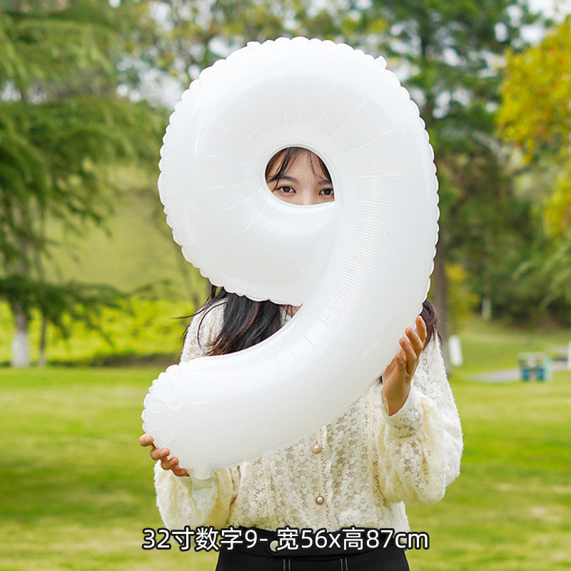 32inch ホワイトデジタルハッピーバースデーバルーン装飾アルミフィルムパーティー写真背景レイアウトドレスアップ小道具 0-9|undefined
