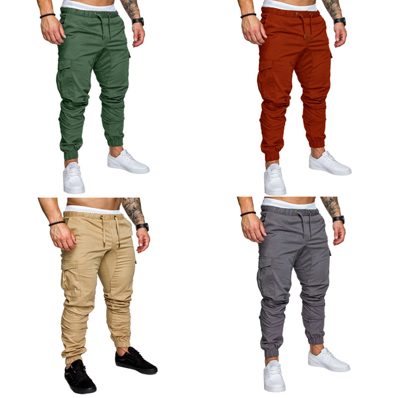 Foreign trade labeling European and American men's casual pants fashion sports overalls cross-border multi-pocket solid color large size pants men