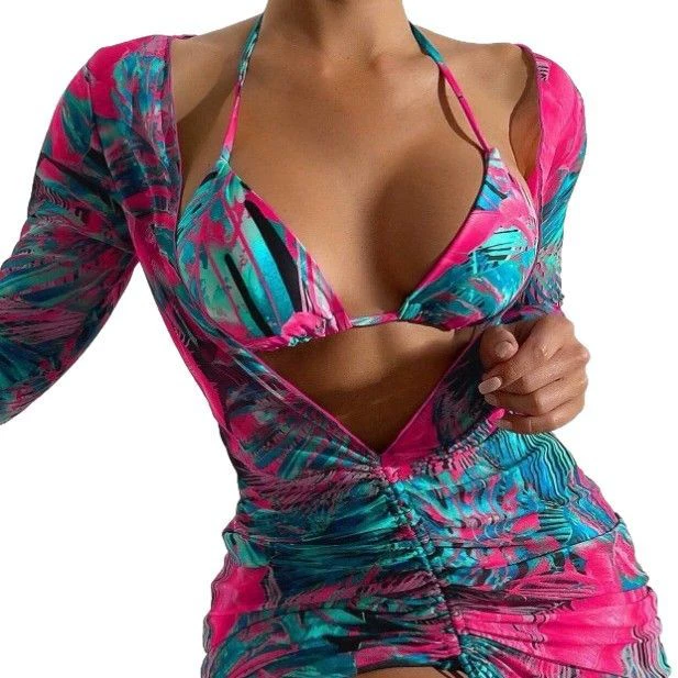(Кросс-граничная торговля), sexy набор, раздельный купальник, набор из 3 предметов, облегающий, европейский стиль