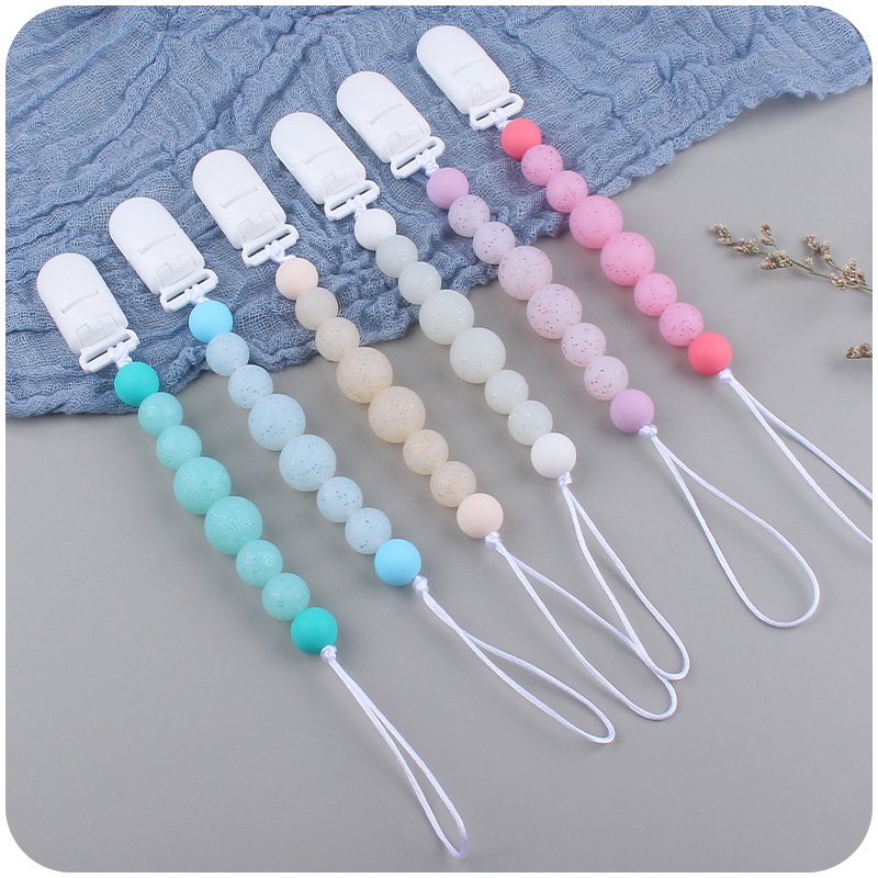 Suministros para bebés cristal impreso Cadena de chupete calmante bebé cuentas de silicona mordedura de pegamento molar cadena anti-gota Nuevo