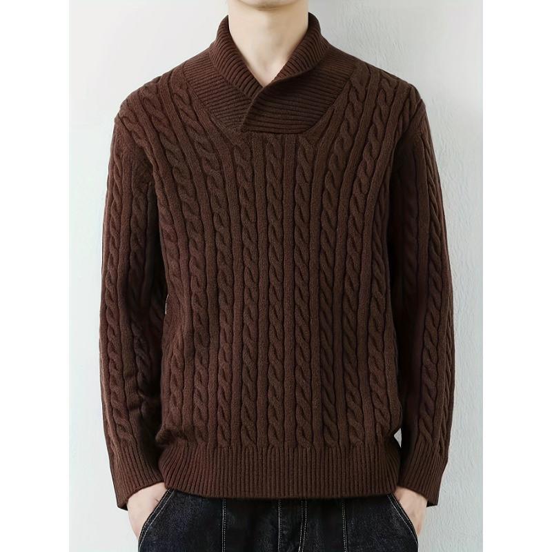2025 New Cross-Border Dropshipping Men's Pure Color Cable Knitted Pullover Casual Long-Sleeved Slim Fit