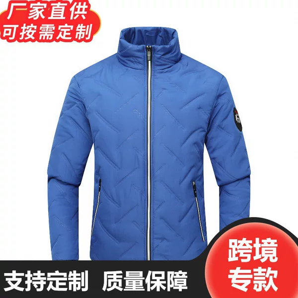 Cross-Border Autumn and Winter Cotton Outwears for Men 2024 Quilted Cotton Stand-Up Collar Trendy Men's Clothing Lightweight Warm Tops Manufacturers Wholesale