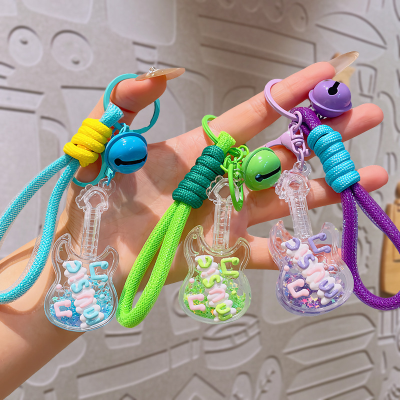 アクリル小さなギター流砂ボトル発光キーホルダーオイルペンダントカップルキーホルダーペンダント小さなギフト卸売|undefined