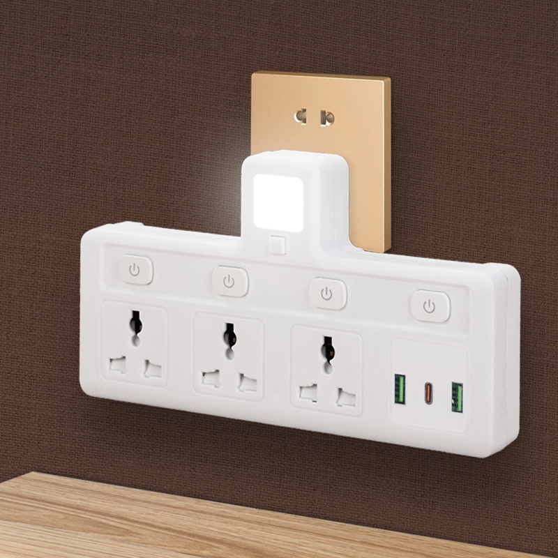 Conexión directa de pared con lámpara nocturna, una gira, tres y cuatro presiones multi-interruptor multifuncional enchufe de conversión TYPE-C convertidor