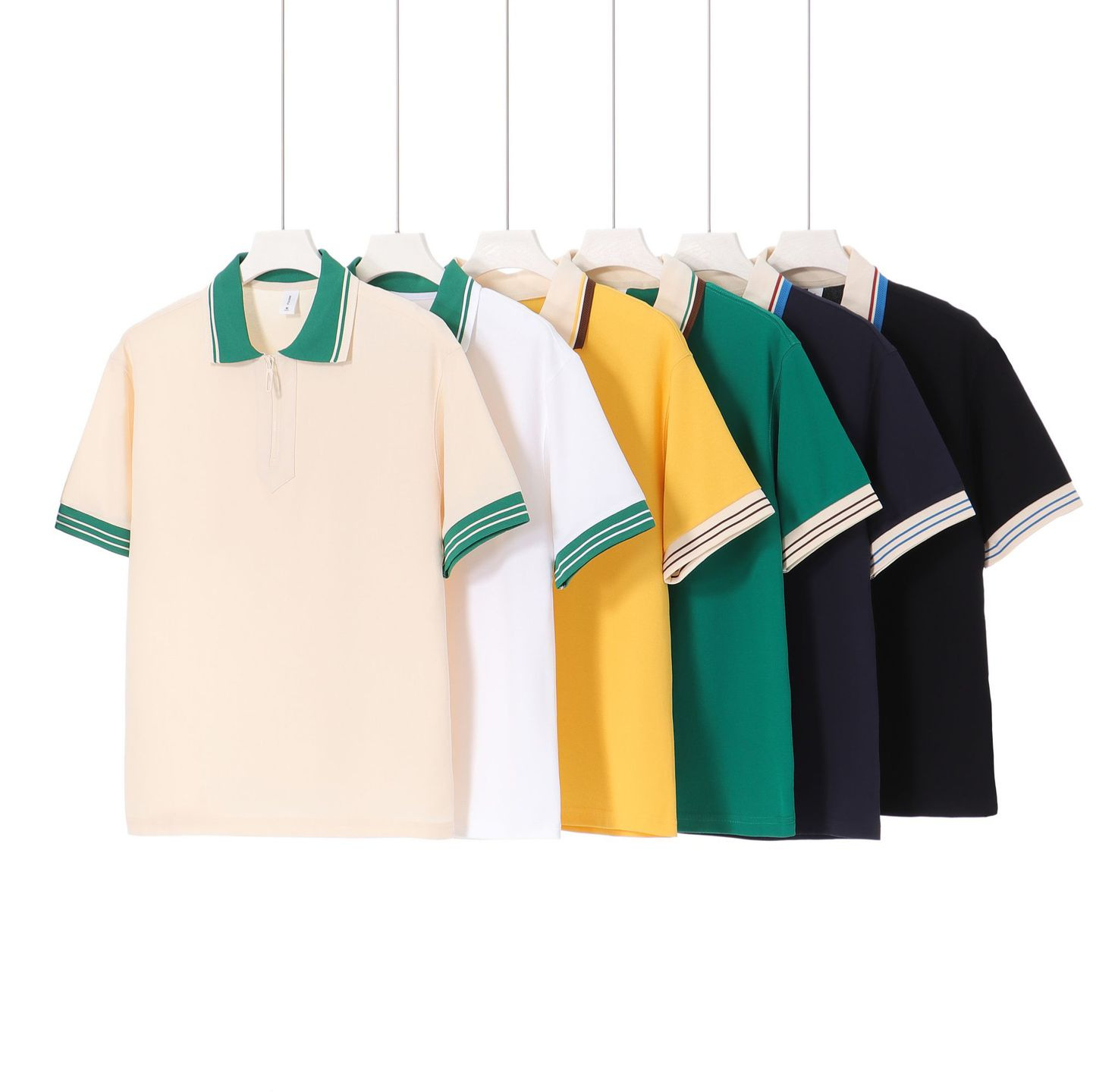 2025春夏240克珠地棉翻领短袖T恤男潮牌直播宽松休闲半拉链polo衫