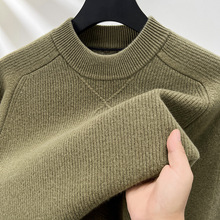 2024冬新款男士半高领保暖加厚纯色羊毛衫针织轻熟休闲中老年毛衣