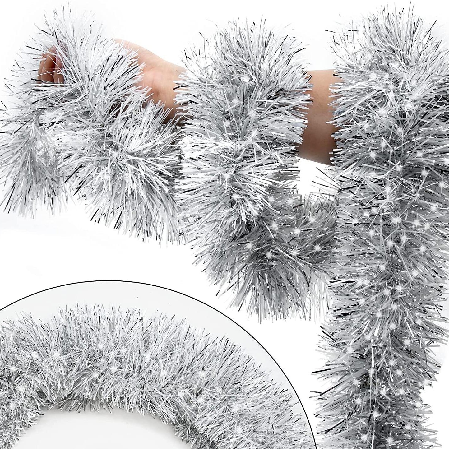 Fábrica transfronteriza directa: corona artificial de espumillón navideño verde de 15 m, decoraciones navideñas de mimbre para bodas