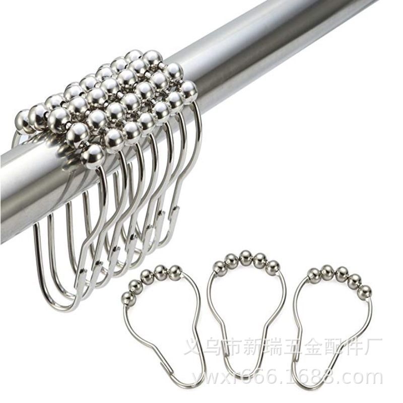 Ganchos para cortina de ducha de acero inoxidable, con cinco bolas giratorias, tipo rodillo, con hebilla de anillo tipo calabaza, accesorios para baño