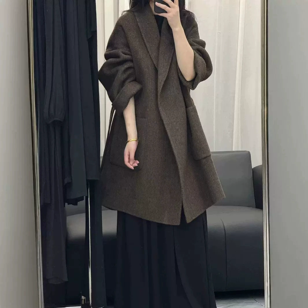 [Средние и длинные халаты] 2024 новые нишевые женские халаты двухсторонние шерстяные пальто свободная продвинутого чувства