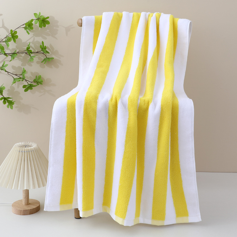 Yellow and white striped bath towel