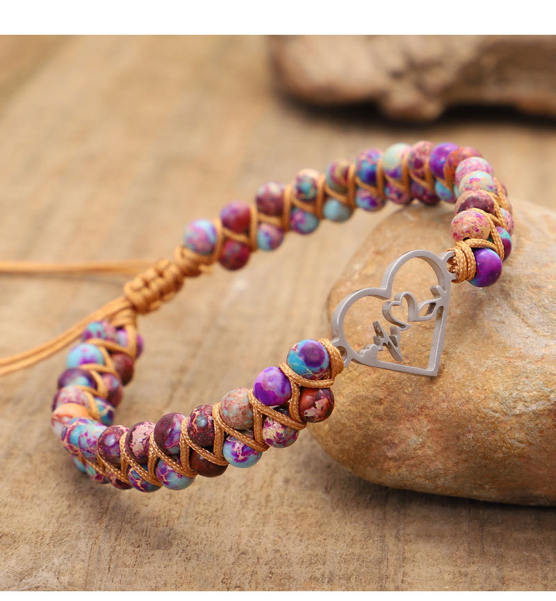 Fashion Heart Shape Stainless Steel Emperor Stone Knitting Bracelets 1 Piece