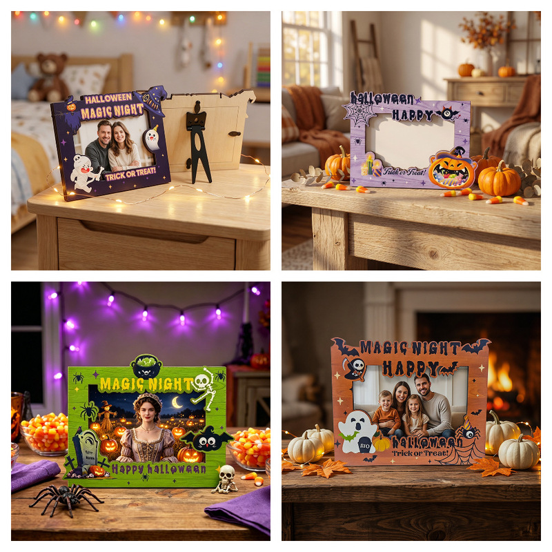 Halloween Exclusive Commemorative 2D Wooden Photo Frame Crafts Elf Skull Shape Holiday Gift Photo Frame Halloween Exclusive Commemorative 2D Wooden Photo Frame Crafts Elf Skull Shape Holiday Gift Photo Frame