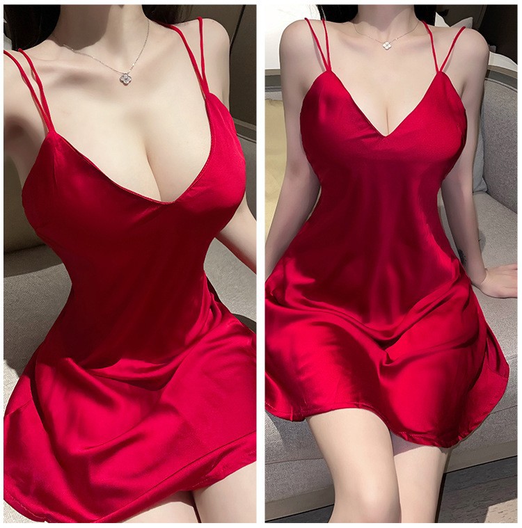 Women’s Ice Silk Pajama Nightdress with Side Split, Costume Style, One Size — detail image 12