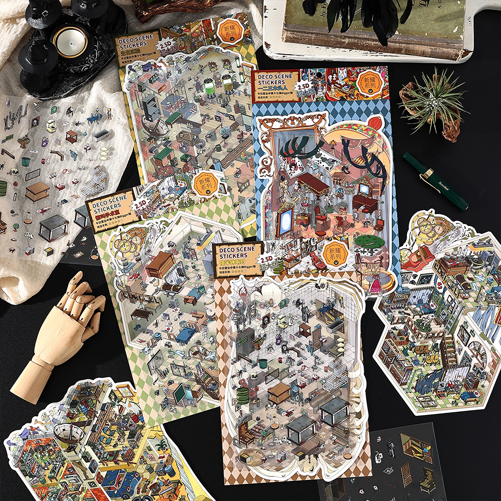 Infeel.Me está abierto hoy, séptima edición de pegatinas de paisajes 3D de gran tamaño, Suministros Culturales de Yiwu Moyan.