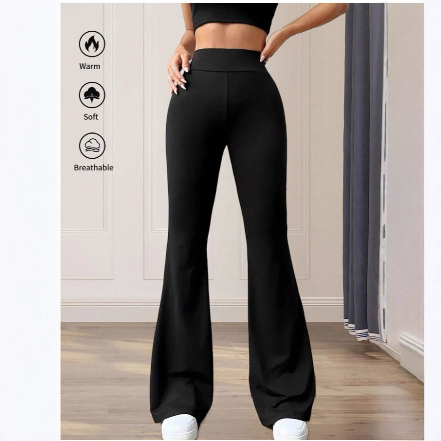 High-Waisted Yoga Pants For Women – Stretchy Flared Leggings, Seamless Workout & Lounge Pants (Black/Grey/Caramel)_ecoleips.com