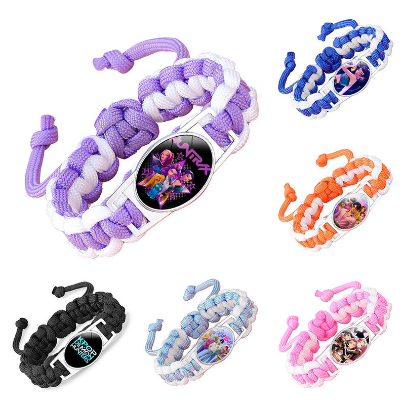 Aliexpress Popular Kpop Hunter Girl Group Braided Bracelet Anime Peripheral Crystal Inlaid Colorful Adjustable Bracelet