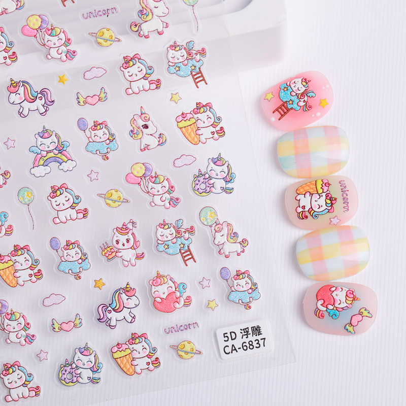 Japanese Style Rainbow Unicorn Super Cute Little Animal Stereo Relief Cute Cartoon Nail Art Sticker Artificial
